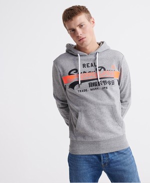 Superdry Vintage Logo Cross Hatch Loopback Férfi Kapucnis Pulóver Sötét Szürke | EXPKB9780